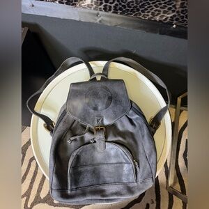 Vintage Gianni Versace Black Leather Backpack thick rugged grey Genuine Leather